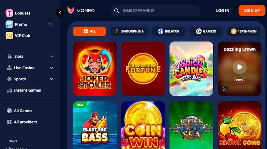 Monro Casino Hauptseite
