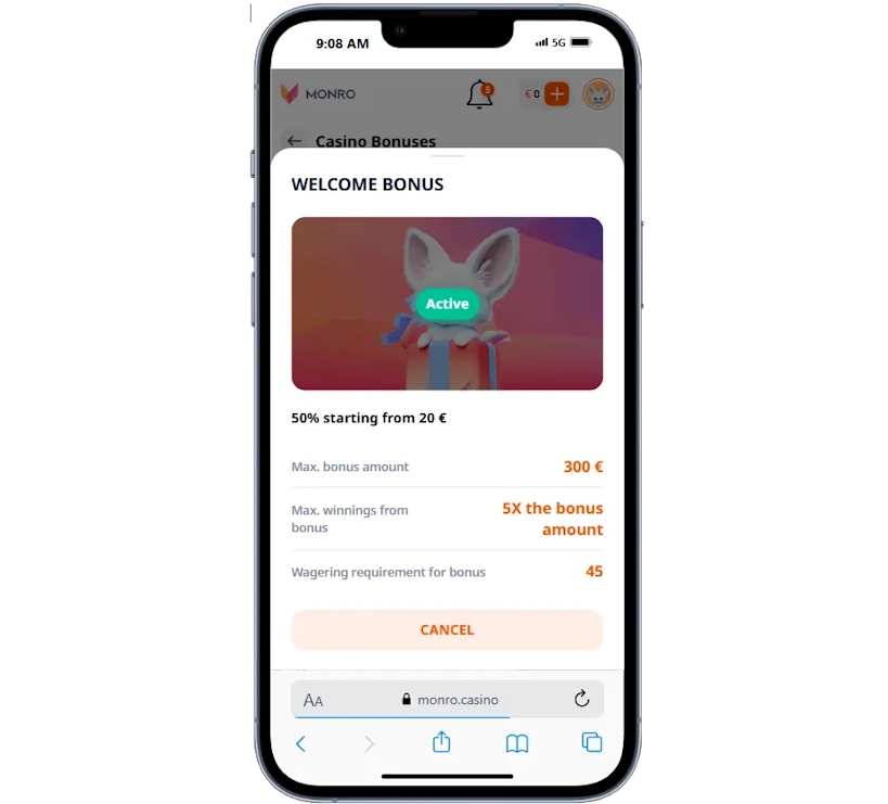 Monro Casino mobile vers